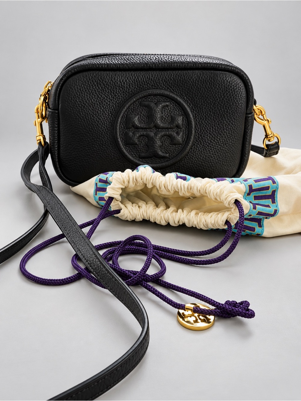 Tory Burch Black Leather Crossbody with Gold Hardware
